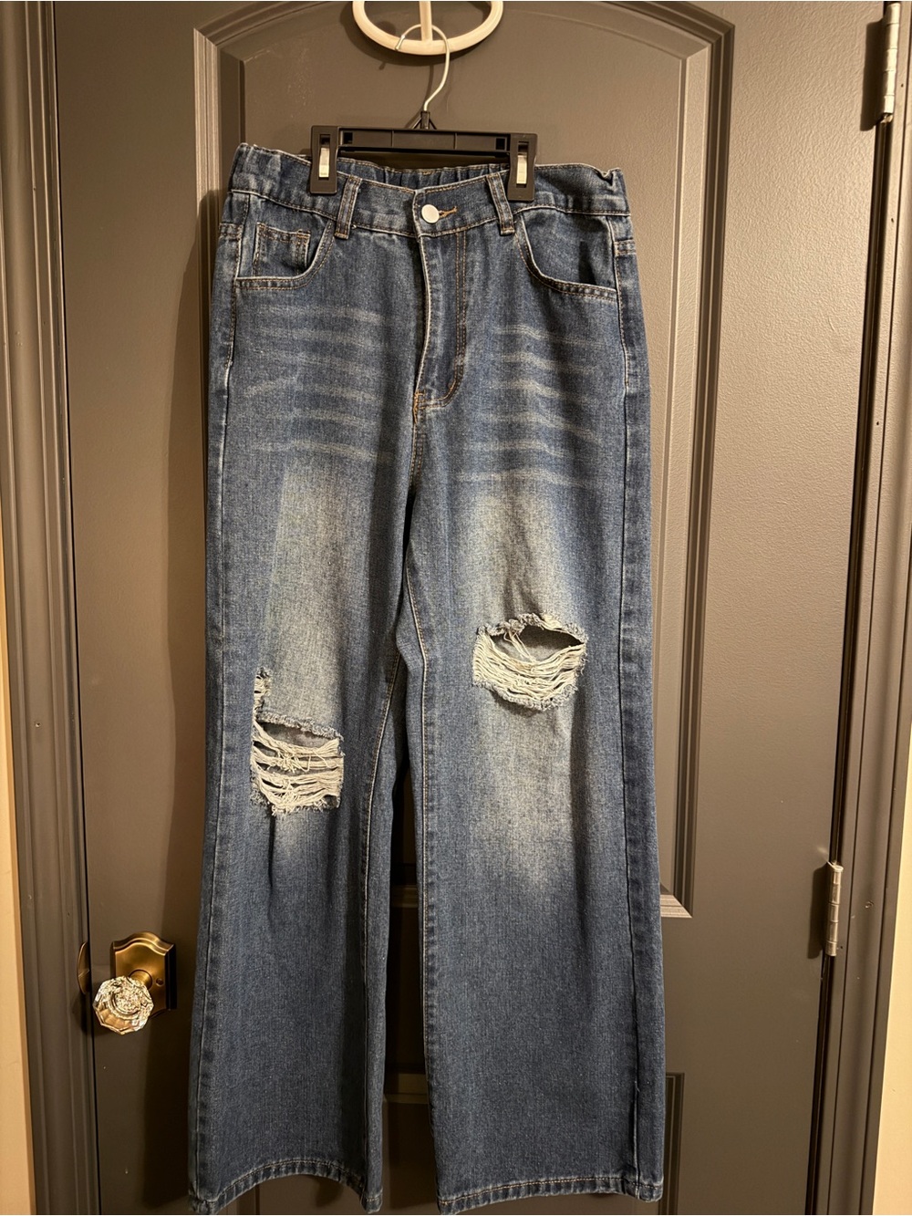 SHEIN 90s Vintage style Distressed Wide-Leg Jeans in Medium Blue
